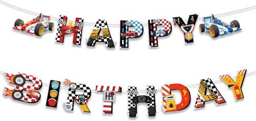 ParPix Rennwagen Happy Birthday Girlande, Hot Whels Geburtstag Deko Banner, Racing Car Geburtstagsdeko Girlande, Formel 1 Deko Geburtstag Banner, Racing Car Party Banners für Kinder Jungen
