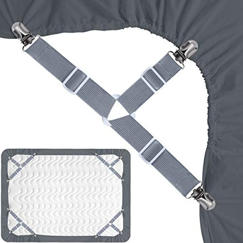 Bettlakenhalter, Gurtbefestigungen, dreieckig, Spannbetttuch, Eckhalter, elastisch, verstellbar, 4 Stück, Grau