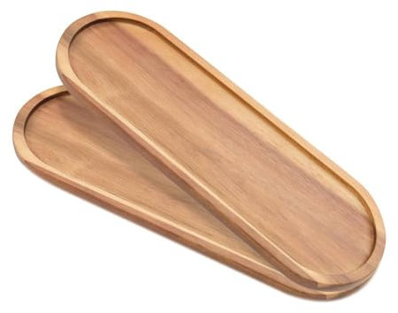 Set of 2 Plates 35 x11cm Bathroom Vanity Wood Trays for Home Decor - for Counter Wood Small Decorative Tray, Kitchen Soap Tray,Comestic Holder Bathtub Organizer (35 x11cm)