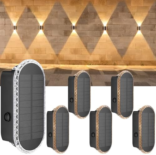 ELLASAY Solar Wandleuchte Aussen 6-Stück: Up und Down LED Solarleuchte für Außenwand Garten - IP65 Wasserdicht - 3000K/4000K/6500K für Terrasse Fassade