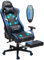 Douxlife Gaming Stuhl, mit 7 Punkt Massage, Fußstütze, Ergonomischer Bürostuhl, 90-175° Rückenlehne Einstellbar, Verstellbare 2D Armlehne, PC Gamer Stuhl Schreibtischstuh, 180KG, Schwarz Blau