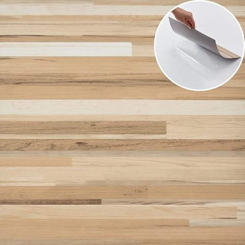 Beige Vinyl Floor Tiles Self Adhesive - 50 sqft (4.65 sqm) Vinyl Flooring Peel And Stick Floor Tile - 12x12 inch (30.5x30.5cm) - For Kitchen,Living Room and Bathroom - Brown Mix Narrow Wood Plank Look