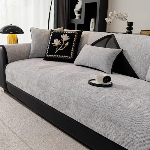 MYSKY HOME Sofabezug L Form - Sofa Überzug 3 sitzer Ecksofa Sofaschoner rutschfest, Sofadecken für Sitzfläche, Sofa Auflage für Kinder Sofa Topper für Flecken, 90 x 180cm, Hellgrau 1 Stück