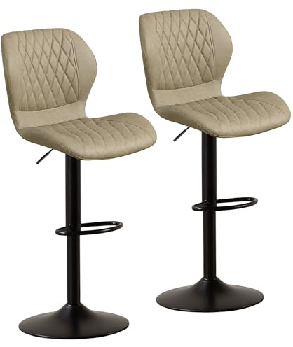 YUUIJOAA Barhocker,Bar Stühle mit Lehne, 360°Drehstuhl Küchenstuhl, Höhenverstellbar, PU-Kunstleder, für Esszimmer Heimbar Kücheninsel (Khaki, 2 PCS)