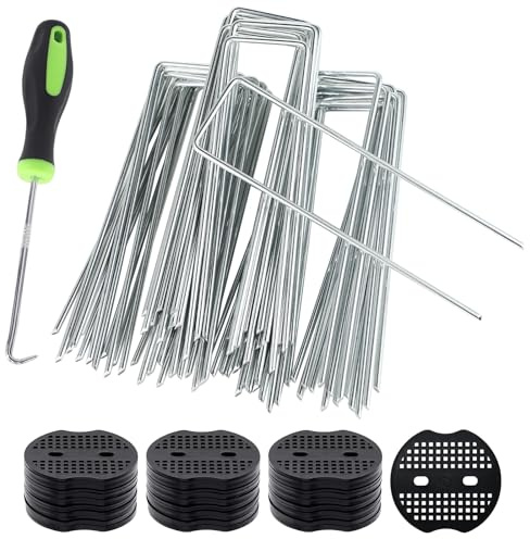 Erdhaken Garten U-förmig 50 Stück, Rostfreie Bodenanker für Unkrautvlies | 150 mm Gartennägel mit Unterlegscheiben, Robuste Befestigungshaken für Rasen, Gartenvlies, Folien, Zäune und Camping