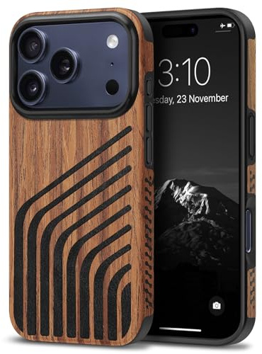 TENDLIN Kompatibel mit iPhone 17 Pro Hülle (Hairline) | Holz und Carbon Textur Design Leder Hybrid Handyhülle
