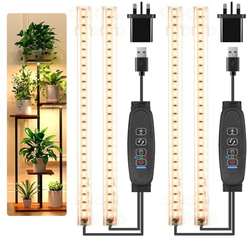 Czoumu 8.6'' LED Grow Light Strips, Full Spectrum 3500K Grow Lights for Indoor Plants, 2 Head with 3/9/12H Timer, 10 Dimmable Levels, Ideal for Seedling, Succulent and Plant Shelf, 2-Pack
