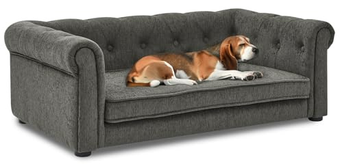 Arltamox 39 Dog Sofa Couch Bed for Small, Medium, Large Dogs, Soft Memory Foam Pet Sofa with Removable Cover, Comfortable Pet Couch with Backrest and Armrests, Easy to Clean and Maintain(Dark Grey)