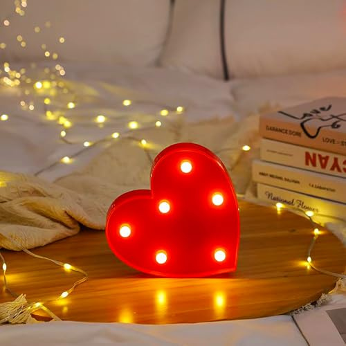 Red Heart Light Up Letter, Love Lighted Sign, Decorative Led Marquee Letters, Battery Powered LED Letter Lights for Night Light Engagement Wedding Birthday Party Photo Props Club Bar Home Wall Decor