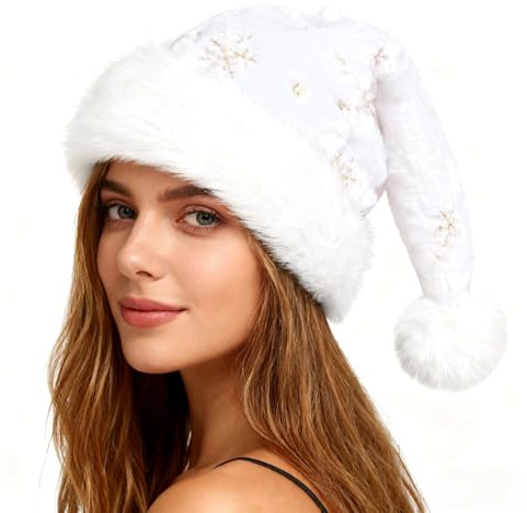Yanmucy Weihnachtsmütze für Erwachsene, doppellagig, Pailletten, Weihnachtsmannmütze, Unisex, Schneeflocke, Weihnachtsmütze für Weihnachtsmann-Kostüm, Verkleidung