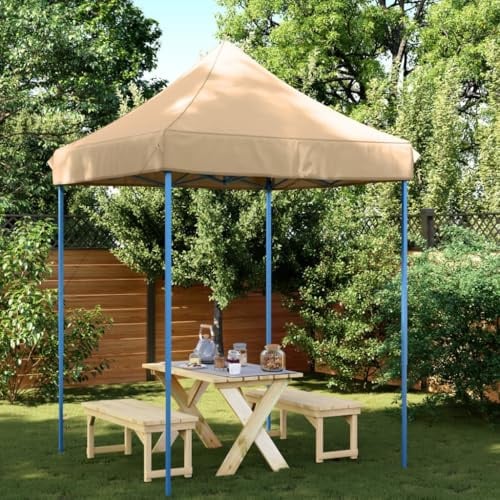 HETFTJN Pop-Up Partyzelt 200x200x306 cm Beige mit Pulverbeschichtetem Stahlgestell Faltbarer Pavillon für Garten Grill Überdachung und Outdoor Event