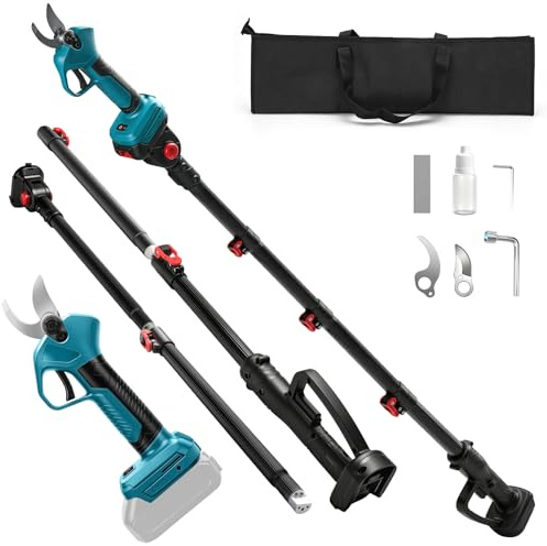 2 in 1 Akku Astschere Kompatibel mit Makita 18V, Bürstenloser Elektrische Gartenschere mit 2M Verlängerungsstange,Max.45 mm Schnittdurchmesser,zum Beschneiden von Bäumen und Obstbäumen(ohne Akku)