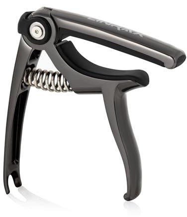 Linrax C4 Kapodaster, 4-in-1 Gitarre Capo mit Plektren Halter Steg Pin Abzieher Saitenschneider, Universal Kapo für Akustikgitarre E-Gitarre, Bass Ukulele Banjo Mandoline, Capodaster, Schwarz Chrom
