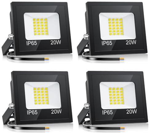 YIQIBRO 20W Projecteur LED Extérieur, 4 Pièces Super Lumineux 2000LM Spot LED Extérieur, 6500K Blanc Froid Éclairage Mural, IP65 Étanche, pour Jardin, Terrasse, Cour Arrière, Allée, Patio, Grenier