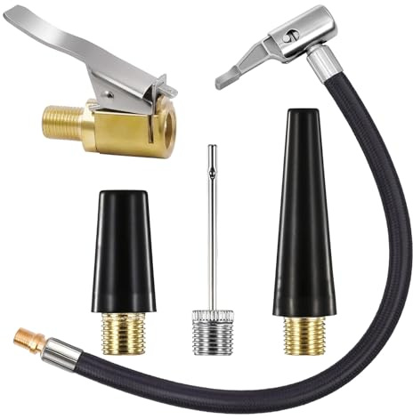llikknve 5 Pcs Tyre Inflator Adaptor Set, 30cm Tyres Pump Hose and Tyres Valve Air Pump Clip, Quick Release Tyre Inflator Adaptor for Car Bike Balls