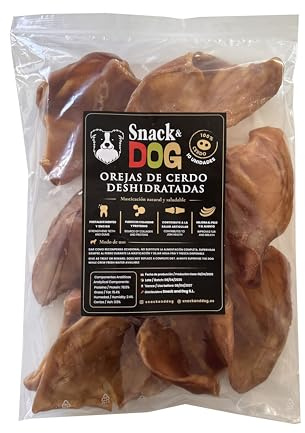 Snack and Dog Orejas de Cerdo Deshidratadas x 10 Unidades, 100% Natural, Sin Aditivos, Snack para Perros de Todas Las Razas, Rico en Colágeno y Proteínas