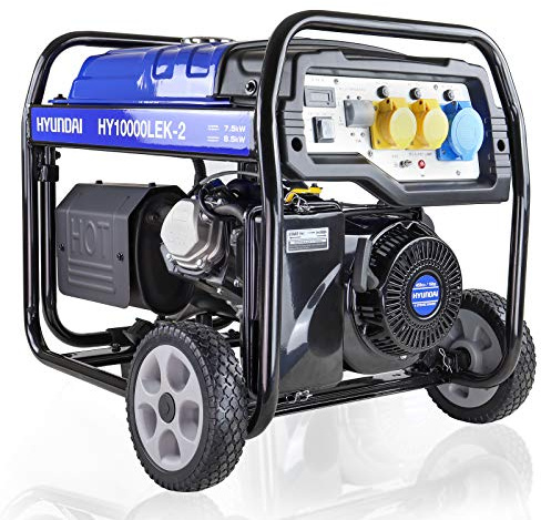 Hyundai 8kW / 10kVA Petrol Open Frame Site Generator, Electric & Recoil Start, AVR Alternator, Low Noise Portable Generator with Wheel Kit, 3 Year Warranty