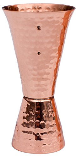 Prince of Scots Premium Hammered Pure Solid Copper Double Side Jigger, 1 ounce and 2 ounce Cups with 5 marks for measurement