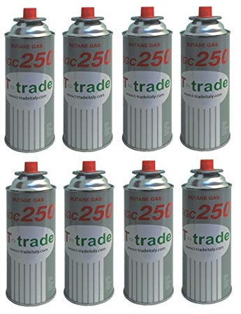 Lot de 8 cartouches de gaz GPL 250 g art. KCG250 - Fer à souder pour chaudière ou cuisinière à gaz, compatible Campingaz Brunneri, produit fonctionnant avec cartouche CP250 Campingaz