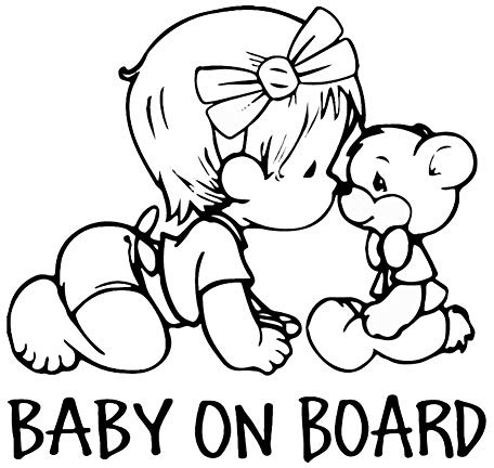 EROSPA® Auto-Aufkleber KFZ - Baby On Board - Mädchen mit Teddy - Car-Sticker (Schwarz)