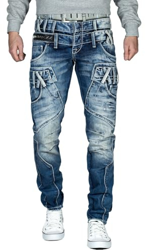 Cipo & Baxx Herren Denim Jeans mit markanten Biker- und Cargo-Details | Verschiedene Designs mit Destroyed-, Stone-Washed- und Cargo-Details, Ziernähten, Taschen und Reißverschlüssen