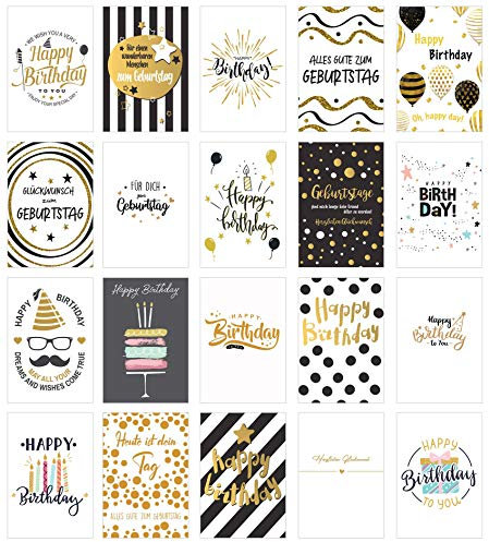 Edition Seidel Set 20 exklusive Premium Geburtstagskarten mit Briefumschlag. Glückwunschkarte Grusskarte Geburtstag Geburtstagskarte Mann Frau Karten Happy Birthday Billet Sprüche (Set 4)