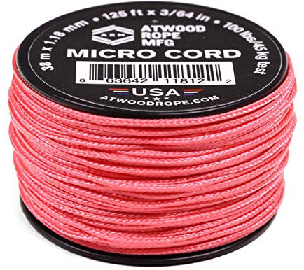 Atwood Rope MFG Tactical Nylon/Polyester Micro Utility Cord 1.18mm X 125ft Reusable Spool | Fishing Gear, Jewelry Making, Camping Accessories (Pink)