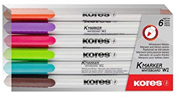 Kores - K-Marker: Bunte Whiteboard Markerstifte mit dünner Spitze, trocken abwischbar und nahezu geruchslose Tinte, Schul- und Bürobedarf, Set aus 6 Sortierten Farben
