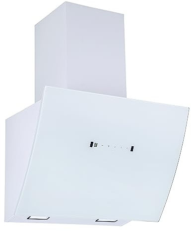 Respekta Dunstabzugshaube kopffrei / Dunstabzugshaube schräg 60 cm / Edelstahlgehäuse mit Glasschirm in Weiß / Abluft - und Umluftfunktion / CH99060WA / A / 66-72 dB