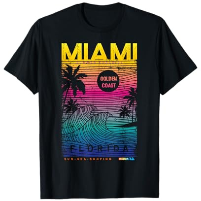 Cool Miami Beach Outfit Tee, Colorful Miami Graphic Maglietta