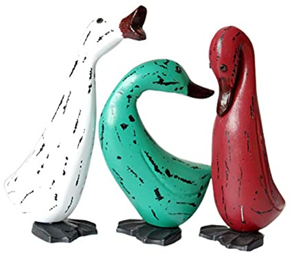 WINBST Holzfigur Ente, 3 Stücke Geblümt Handgefertigte Enten mit skurrilen Namens schilder Tisch Regal Display Dekoration