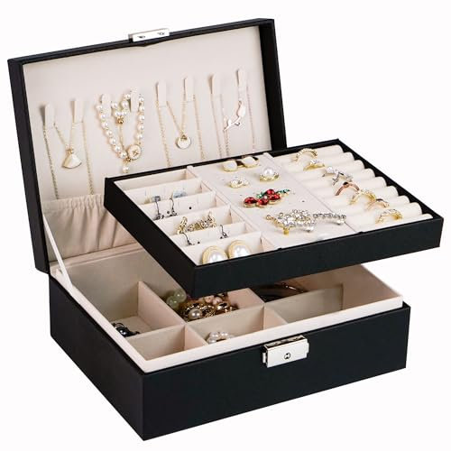 AdelDream Schmuckkästchen Damen Mädchen Schmuckaufbewahrung Reise rechteckig klein Schmuckbox Schmuckkasten für Ringe Ohringe Halskette Mehrere Farben schwarze