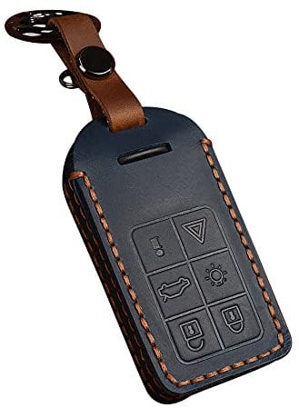 HIBEYO Autoschlüssel Hülle Passt für Volvo Schutzhülle Schlüsselbox Schlüsselhülle Leder Cover für Volvo XC60 XC70 S40 S60 V70 S60l S80l Schlüsseltasche Fernbedienung Schlüssel Fall-6 Tasten Blau