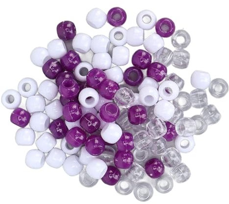 100 Stück transparente Haarperlen, Kunststoff-Haarspangen, Bartperlen, Schmuckherstellungsset, DIY-Haarflechten, Armband-Ornamente für Frauen, Männer, Mädchen (weiß, lila, transparent)