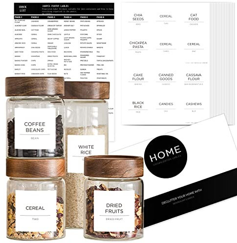 v2croft 168 Pantry Labels for Food Storage Containers, Minimalist White Matte Stickers Black Text, Kitchen Pantry Organization Lables for Canisters,Jars,Bottles Storage Bins (Water Resistant)