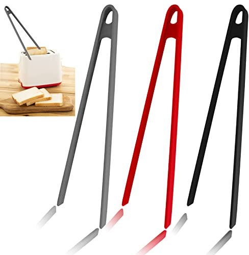 3PCS Silicone Toast Tongs, Trivet Tongs for Cooking, 11.8Inch Silicone Kitchen Tong with Anti-slip Design, Long BBQ Grilling Tong for Toaster, Pan Fried Steak, Barbecue and Salad by Sunenlyst