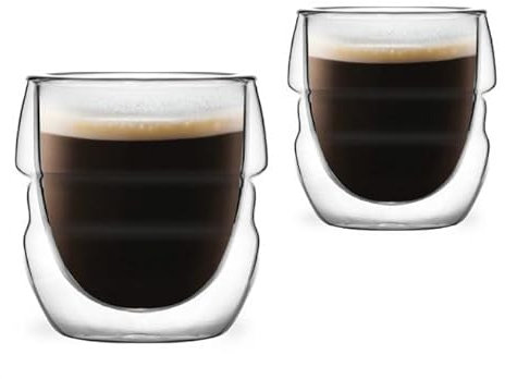 Vialli Design Set Thermogläser Doppelwandig Espresso 2x70 ml, Gläser für Macchiato Ristretto, Sferico Kollektion, Espressotassen, Kaffeetassen, Kaffeegläser, Hitzebeständiges Glas, Transparente