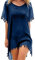 FFWTPY Damen Strandkleid, Chiffon Sommer Strandponcho, Badeanzug Bikini Cover-Ups mit Quasten, Boho Strandtunika, Transparent Strandurlaub Badeanzug, Bikini Beachwear (marineblau)