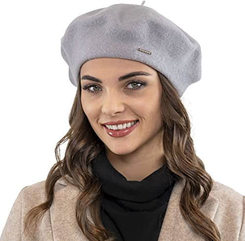 VIVISENCE Winter Baskenmütze Aus Wolle Für Damen Herbst Barette Warm Und Gemütlich Klassischer Schnitt Elegante Perfekte Für Herbst Und Wintertage Modell 7073, Grau,Einheitsgröße