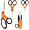 Asdirne Stoffschere, Schneiderschere, Scherenset mit Scharfer Edelstahlklinge und Weichen Griffen, Einschließlich Nähschere, Bastelschere, Fadenscharfschützen und Stickschere, 4PCs, Orange/Schwarz