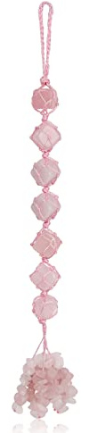 XIANNVXI Rose Quartz Crystal Hanging Healing Crystals Gemstones Decor Tumbled Stones Car Rearview Mirror Wall Hanging Crystals Reiki Crystal Gifts