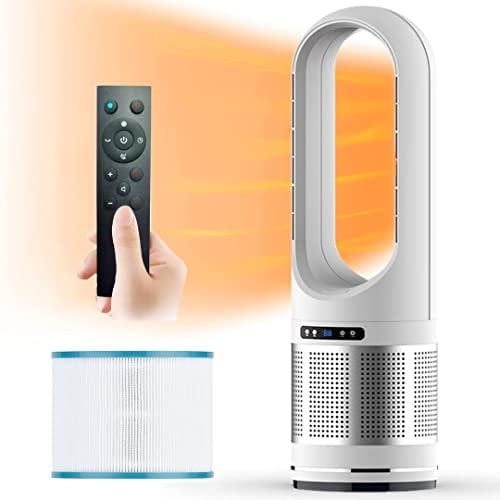 Ventilatore a torre caldo e freddo con filtro,ventola senza pale,ventola del riscaldatore da 2000W,8 velocità,timer 8 ore,display a LED, ventola del purificatore d'aria oscillante a 80°,telecomando