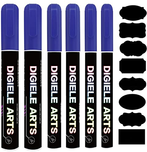 DIGIELE Pennarelli Gesso Liquido Viola, Pennarello Gesso Viola 1mm, 3mm e 6mm Punta + 16 Etichette Adesive Lavagna, Asciutto o Bagnato Cancellabili per Finestre, Vetro e Superfici Non Porose