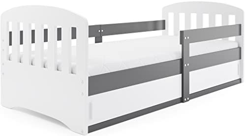 Interbeds Kinderbett Classic 80x160 mit Lattenrost und Behälter unter dem Bett Sehr stabile Struktur Komfortables Funktionelles Einzelbett (grau)
