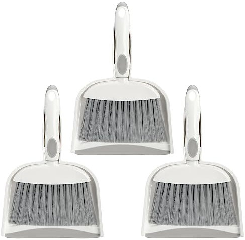 Frcctre 3 Pack Mini Dustpan and Brush Set, Whisk Broom and Dust Pans with Rubber Edge for Home, Desktop, Sofa, Kitchen, Keyboard