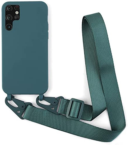 Galful Handykette Handyhülle Samsung Galaxy S23 Ultra Hülle mit Band,Weich Silikon Handyhülle mit Stylische Kordel zum Umhängen Schutzhülle Nylon Schultergurt Case für Samsung S23 Ultra,Grün