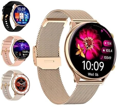 MAPEKS® Reloj Inteligente Mujer. smartwatch Elegante Reloj Deportivo, smartwatch Mujer Multi-Sport, pulsometro podometro Pulsera de Actividad con 4 Correas 4 Protectores de panalla
