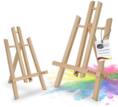 Artina 2er Set Tischstaffelei klein aus Holz für Bilder Menü Karten Deko | 28cm Mini Präsentationsstaffelei Display-Staffelei Holzstaffelei für Schulen und Kinder Aufsteller Staffelei Manchester
