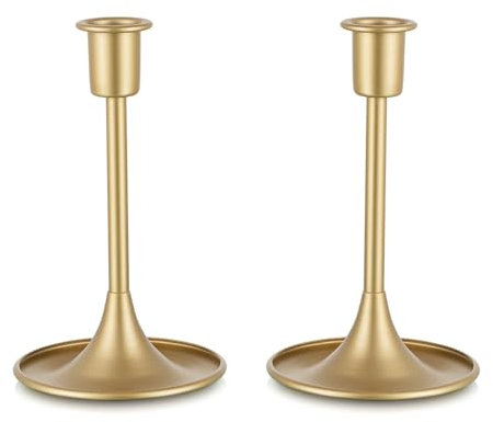 Sziqiqi Kerzenständer Gold 2er Set - Kerzenhalter Dekorative Stabkerzenhalter Metall Kerzenleuchter für Stabkerzen für Hochzeit Wohnzimmer Deko, Groß
