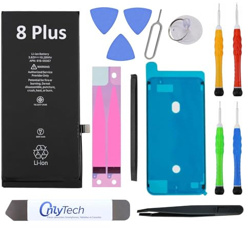 OnlyTech Premium-Ersatz-Akku für iPhone 8 Plus – 2691 mAh, identisch mit dem Original, Set mit 12 professionellen Werkzeugen und Displayschutz inklusive